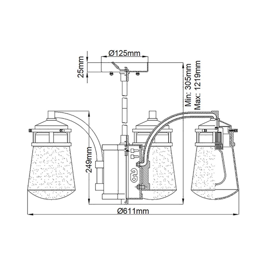 Kichler - Vanjski viseći luster LYNDON 5xE27/60W/230V IP44