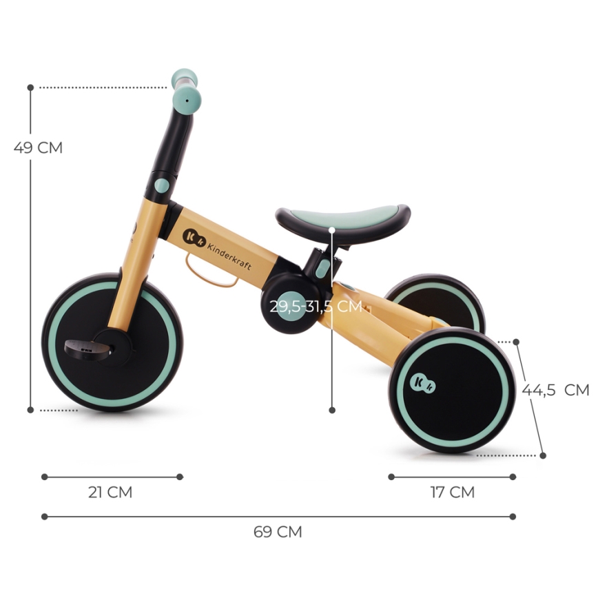 KINDERKRAFT - Dječja bicikl guralica 3u1 4TRIKE žuta/menta