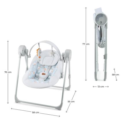 KINDERKRAFT - Dječja ljuljačka s melodijom SWINGEE siva 4xAAA/230V