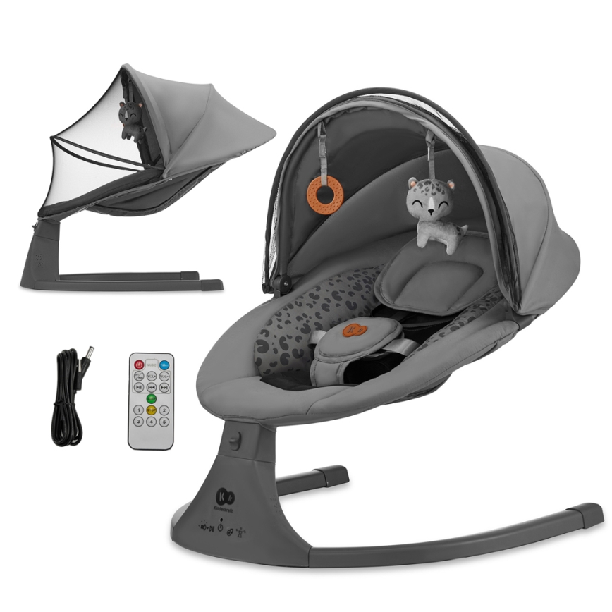 KINDERKRAFT - Dječje njihaljka s melodijom 2u1 LUMI 4xAAA tamno siva