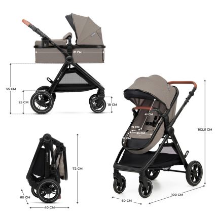 KINDERKRAFT - Kombinirani dječji kolica 3u1 ESME pijesak bež + autosjedalica MINK PRO