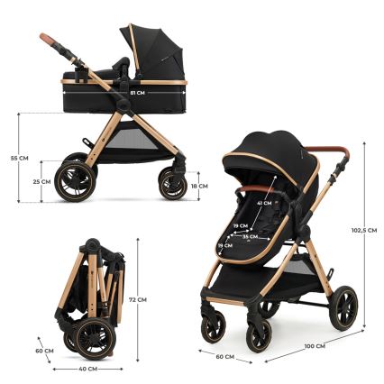 KINDERKRAFT - Kombinirani dječja kolica 3u1 ESME Pure black + autosjedalica MINK PRO