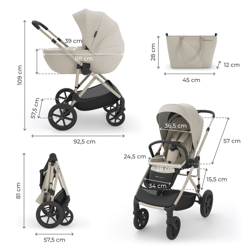 KINDERKRAFT - Kombinirana dječja kolica 3 u 1 PRIME 3 Pješčana dina