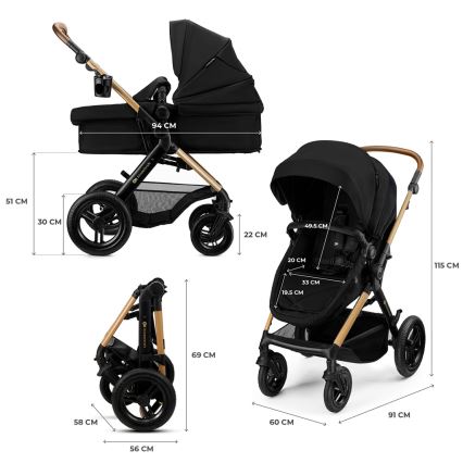 KINDERKRAFT - Kombinirana dječja kolica 3u1 MOOV 2 XL Air Black
