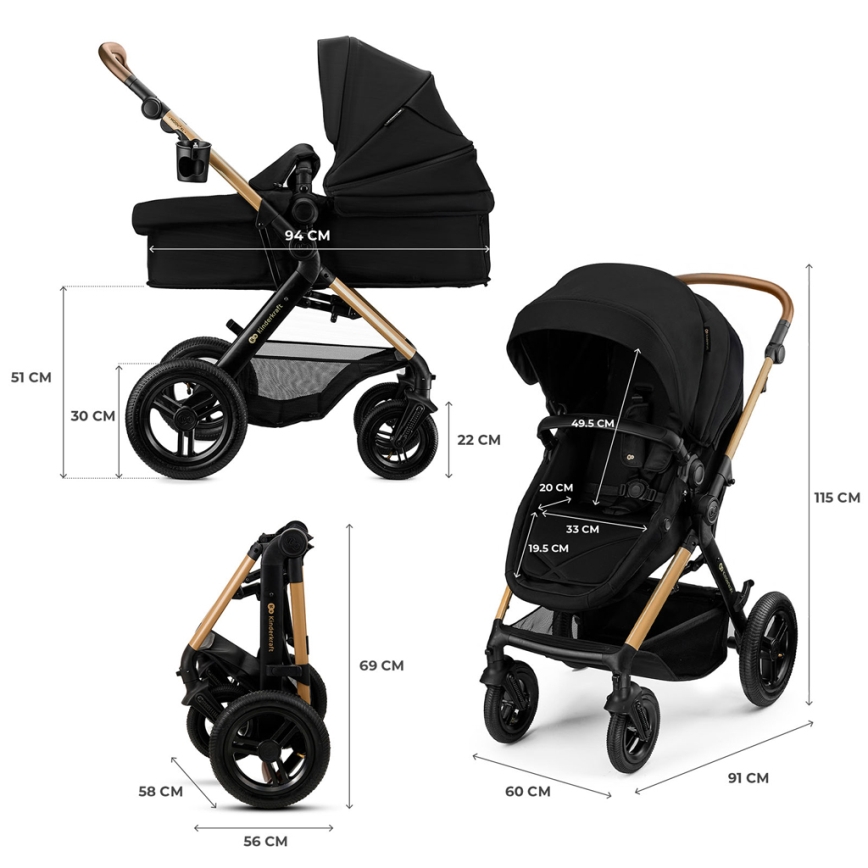 KINDERKRAFT - Kombinirana dječja kolica 3u1 MOOV 2 XL Air Black