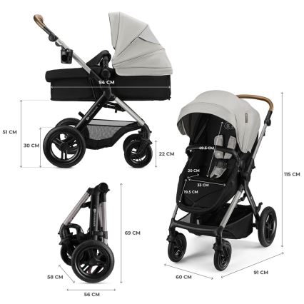 KINDERKRAFT - Kombinirana dječja kolica 3u1 MOOV 2 XL Air Grey