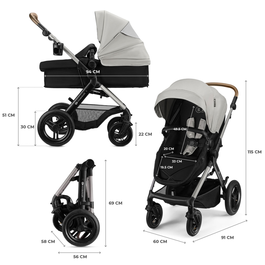 KINDERKRAFT - Kombinirana dječja kolica 3u1 MOOV 2 XL Air Grey