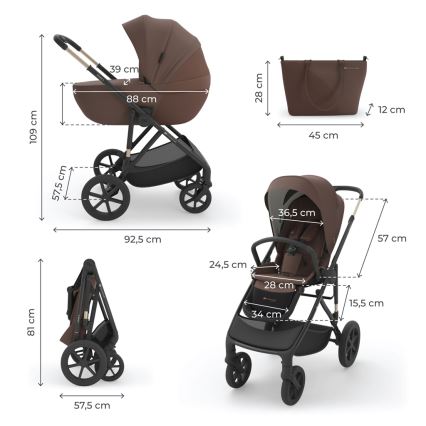 KINDERKRAFT - Kombinirana dječja kolica 3u1 PRIME 3 Velvet Mocca