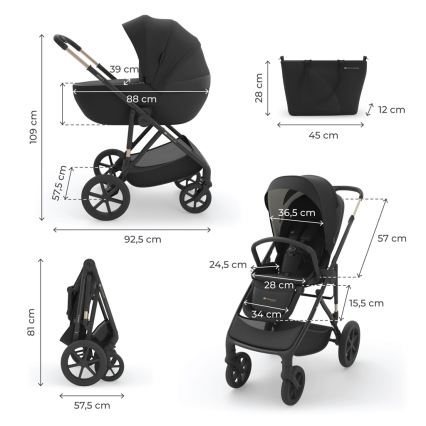 KINDERKRAFT - Kombinirana dječja kolica 3u1 PRIME 3 Venezian Crna