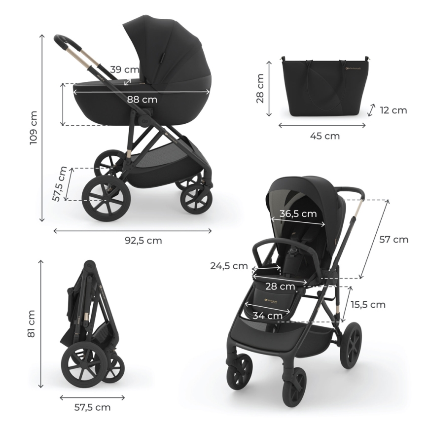 KINDERKRAFT - Kombinirana dječja kolica 3u1 PRIME 3 Venezian Crna