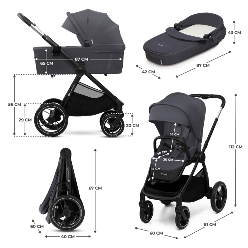 KINDERKRAFT - Kombinirana kolica 2u1 NEA 2 Dark grey