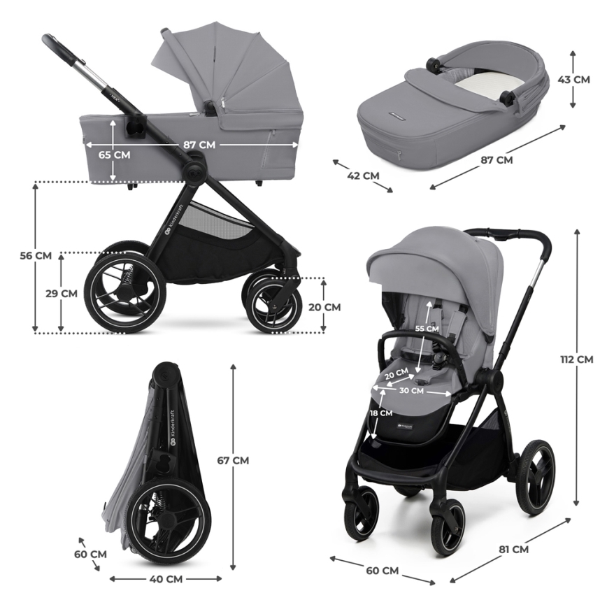 KINDERKRAFT - Kombinirana kolica 2u1 NEA 2 Platinum grey