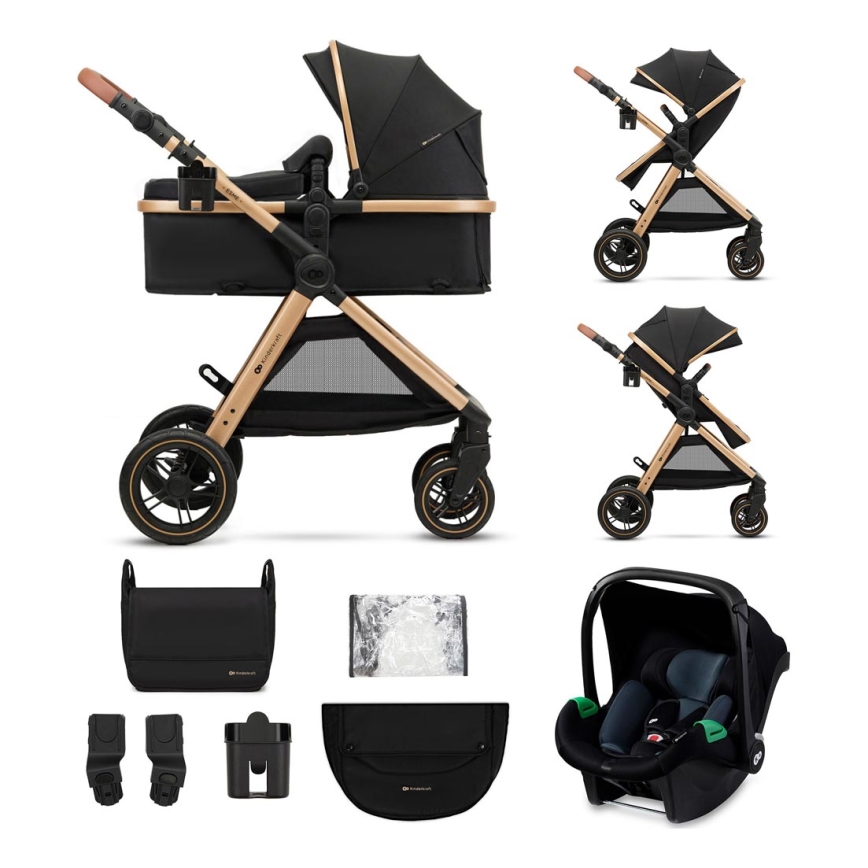 KINDERKRAFT - Kombinirana kolica 3u1 ESME Pure black + autosjedalica MINK PRO