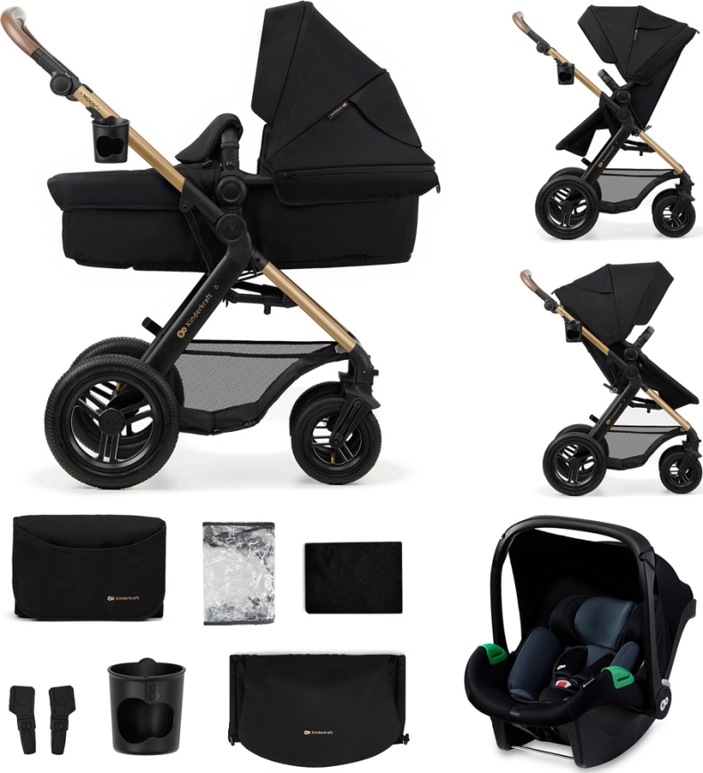 KINDERKRAFT - Kombinirana kolica 3u1 MOOV 2 AIR Pure black + autosjedalica MINK PRO
