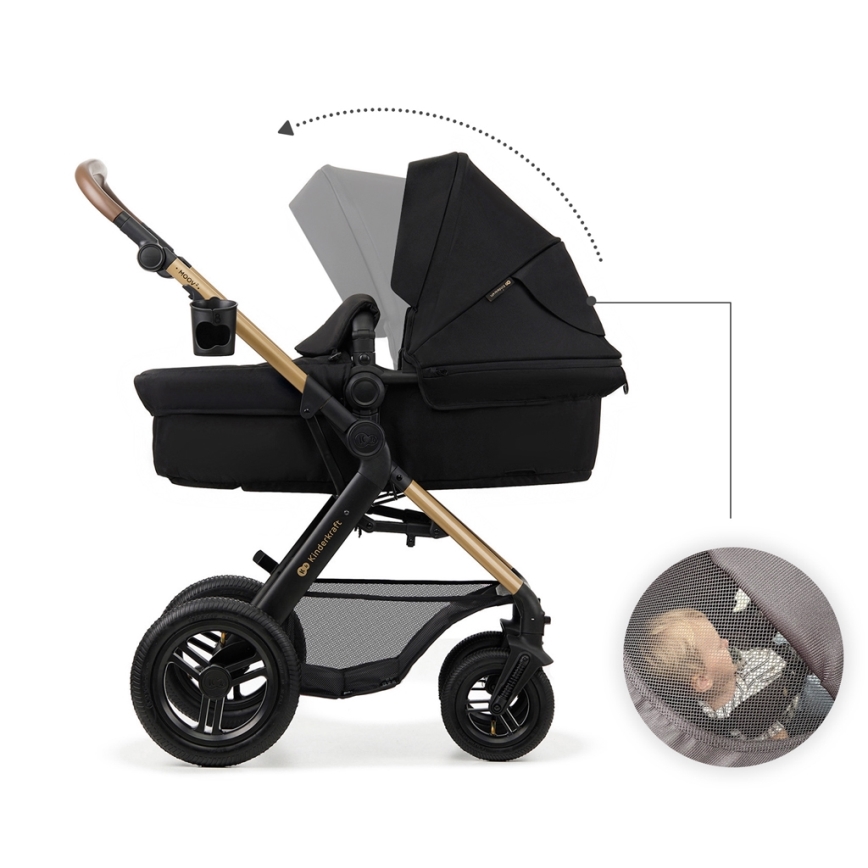 KINDERKRAFT - Kombinirana kolica 3u1 MOOV 2 AIR Pure black + autosjedalica MINK PRO