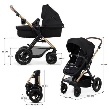 KINDERKRAFT - Kombinirana kolica 3u1 MOOV 2 AIR Pure black + autosjedalica MINK PRO