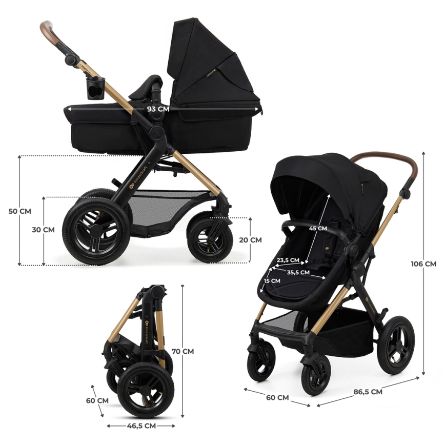 KINDERKRAFT - Kombinirana kolica 3u1 MOOV 2 AIR Pure black + autosjedalica MINK PRO