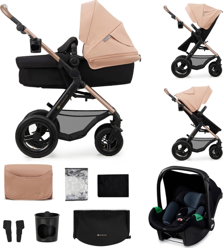 KINDERKRAFT - Kombinirana kolica 3u1 MOOV 2 AIR Sand beige + autosjedalica MINK PRO