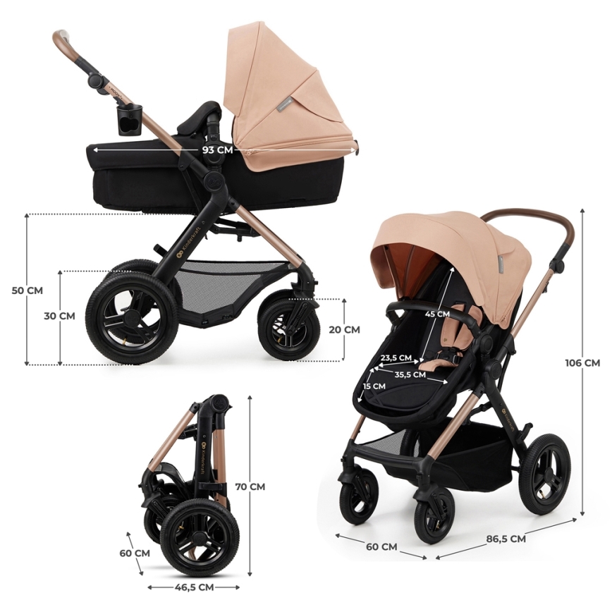 KINDERKRAFT - Kombinirana kolica 3u1 MOOV 2 AIR Sand beige + autosjedalica MINK PRO