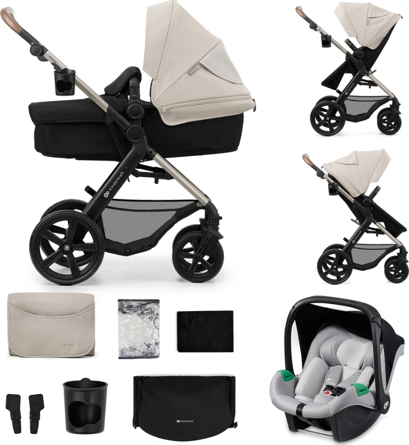 KINDERKRAFT - Kombinirana kolica 3u1 MOOV 2 Moonlight grey + autosjedalica MINK PRO