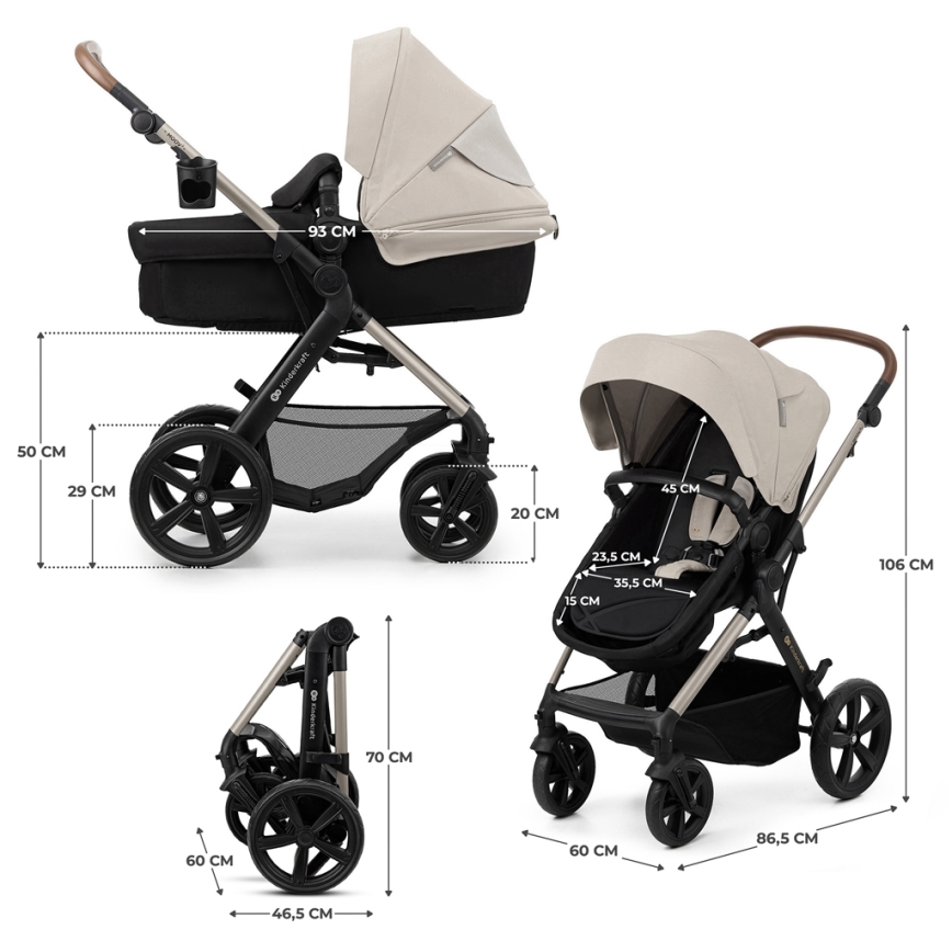 KINDERKRAFT - Kombinirana kolica 3u1 MOOV 2 Moonlight grey + autosjedalica MINK PRO