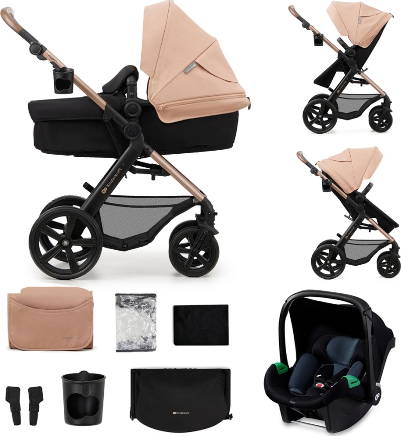 KINDERKRAFT - Kombinirana kolica 3u1 MOOV 2 Sand beige + autosjedalica MINK PRO
