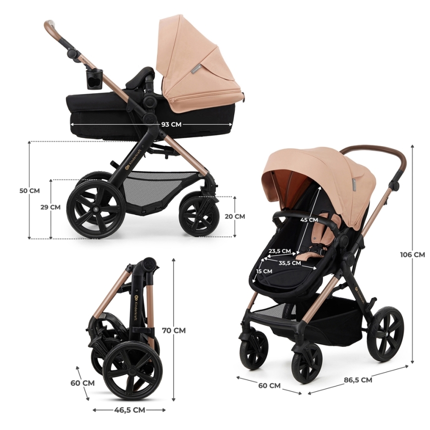 KINDERKRAFT - Kombinirana kolica 3u1 MOOV 2 Sand beige + autosjedalica MINK PRO