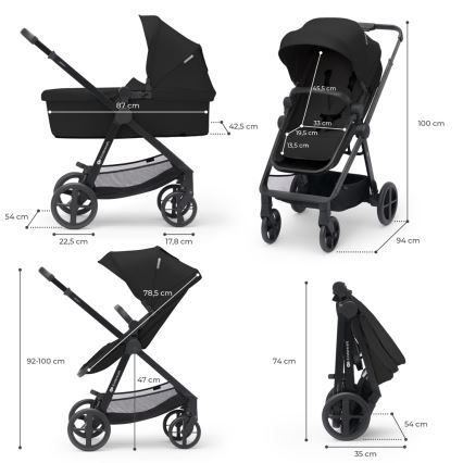 KINDERKRAFT - Kombinirana kolica 3u1 NEWLY Classic black  + autosjedalica MINK PRO