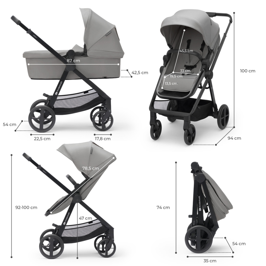 KINDERKRAFT - Kombinirana kolica 3u1 NEWLY Moonlight grey  + autosjedalica MINK PRO