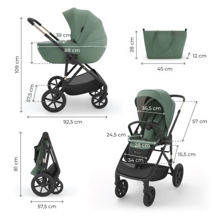 KINDERKRAFT - Kombinirana kolica 3u1 PRIME 3 Tamno zelena