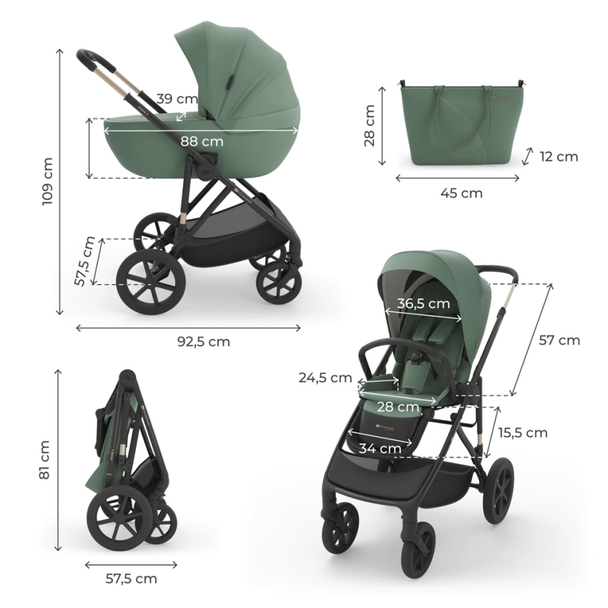 KINDERKRAFT - Kombinirana kolica 3u1 PRIME 3 Tamno zelena