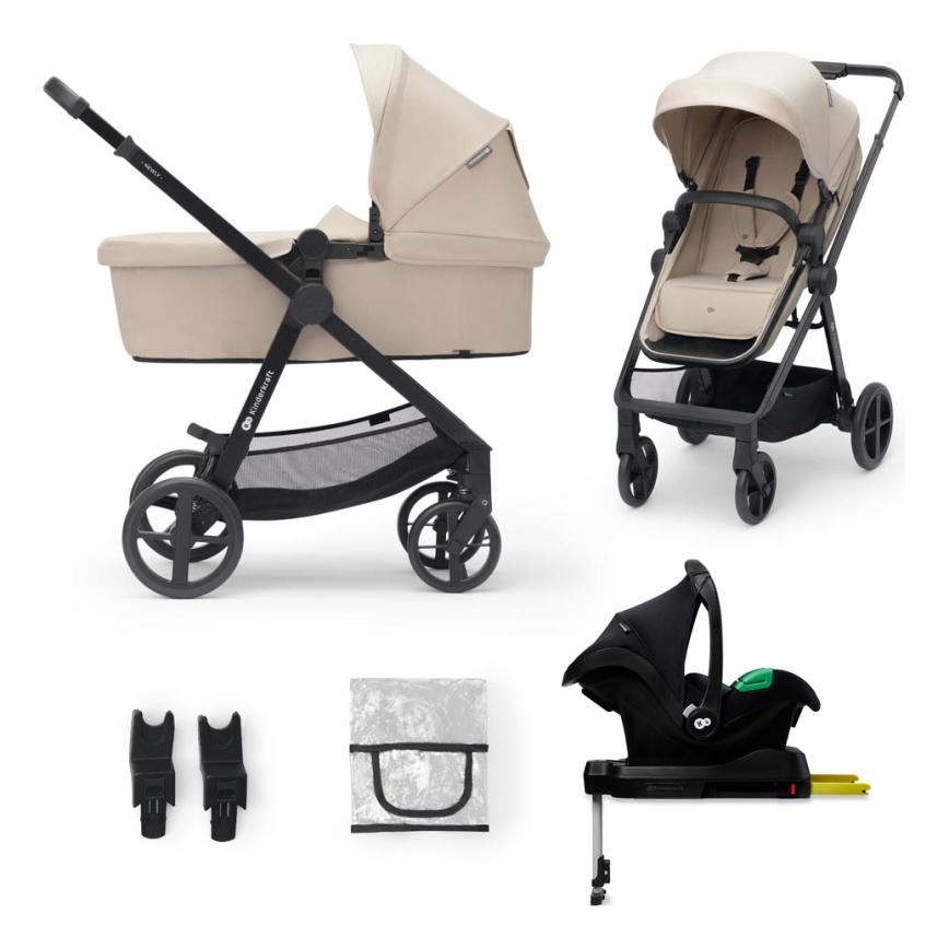KINDERKRAFT - Kombinirana kolica 4u1 NEWLY Classic beige + autosjedalica MINK PRO s bazom ISOFIX