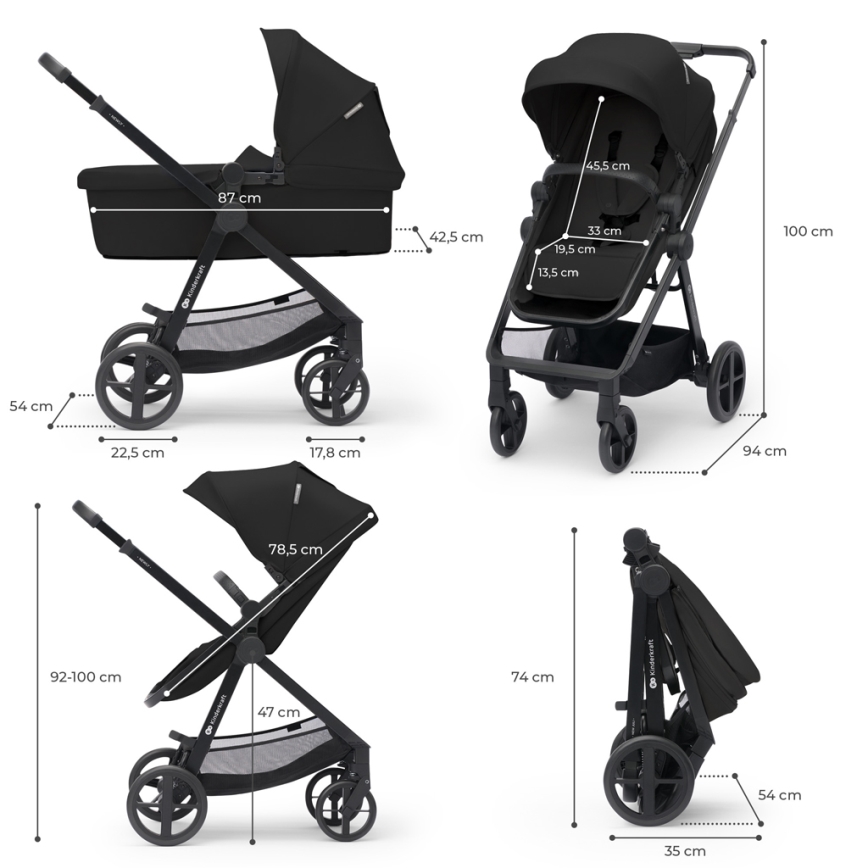 KINDERKRAFT - Kombinirana kolica 4u1 NEWLY Classic black + autosjedalica MINK PRO s bazom ISOFIX