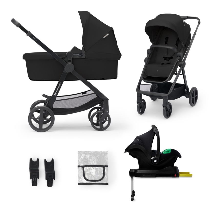 KINDERKRAFT - Kombinirana kolica 4u1 NEWLY Classic black + autosjedalica MINK PRO s bazom ISOFIX