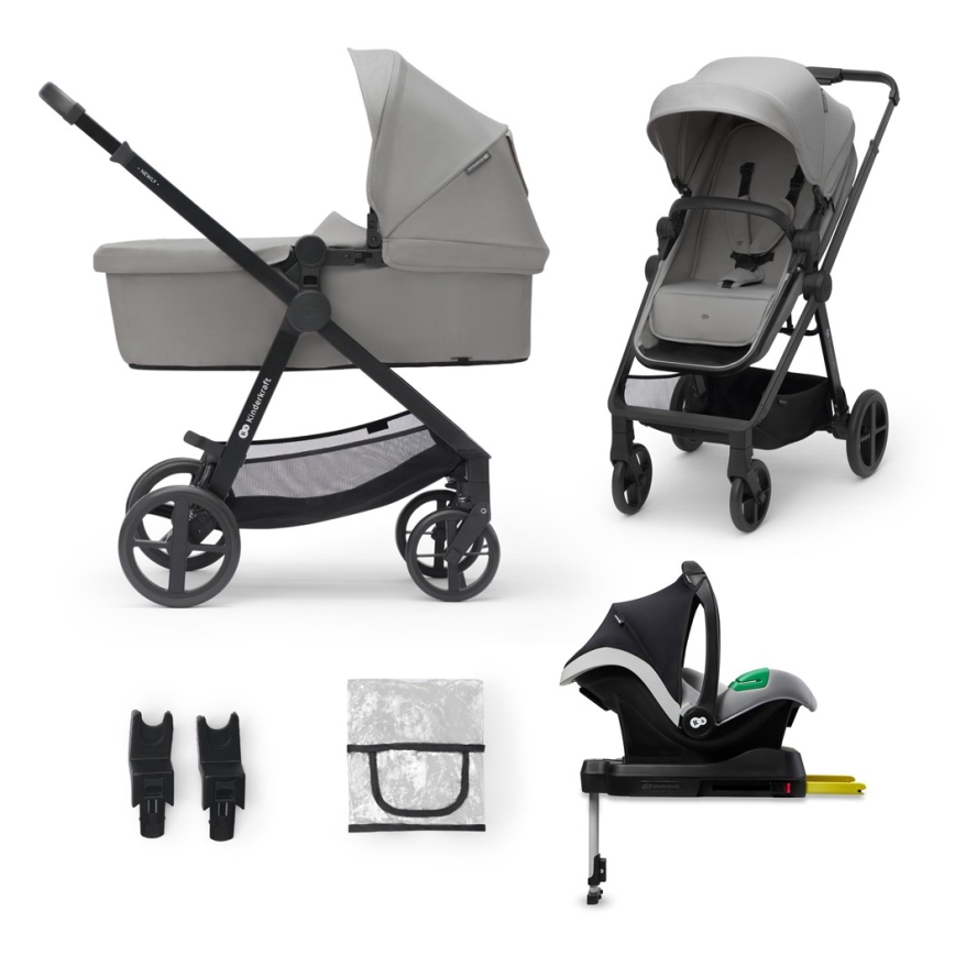 KINDERKRAFT - Kombinirana kolica 4u1 NEWLY Classic grey + autosjedalica MINK PRO s bazom ISOFIX