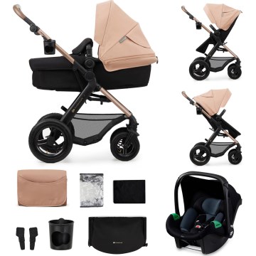 KINDERKRAFT - Kombinirani dječja kolica 3u1 MOOV 2 AIR pijesak bež + autosjedalica MINK PRO