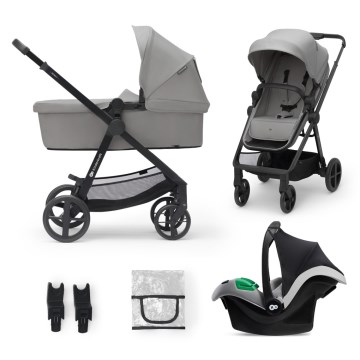 KINDERKRAFT - Kombinirani dječja kolica 3u1 NEWLY Moonlight grey + autosjedalica MINK PRO