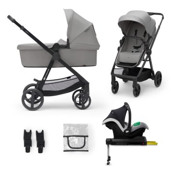 KINDERKRAFT - Kombinirani dječji kolica 4u1 NEWLY Classic siva + autosjedalica MINK PRO s ISOFIX bazom