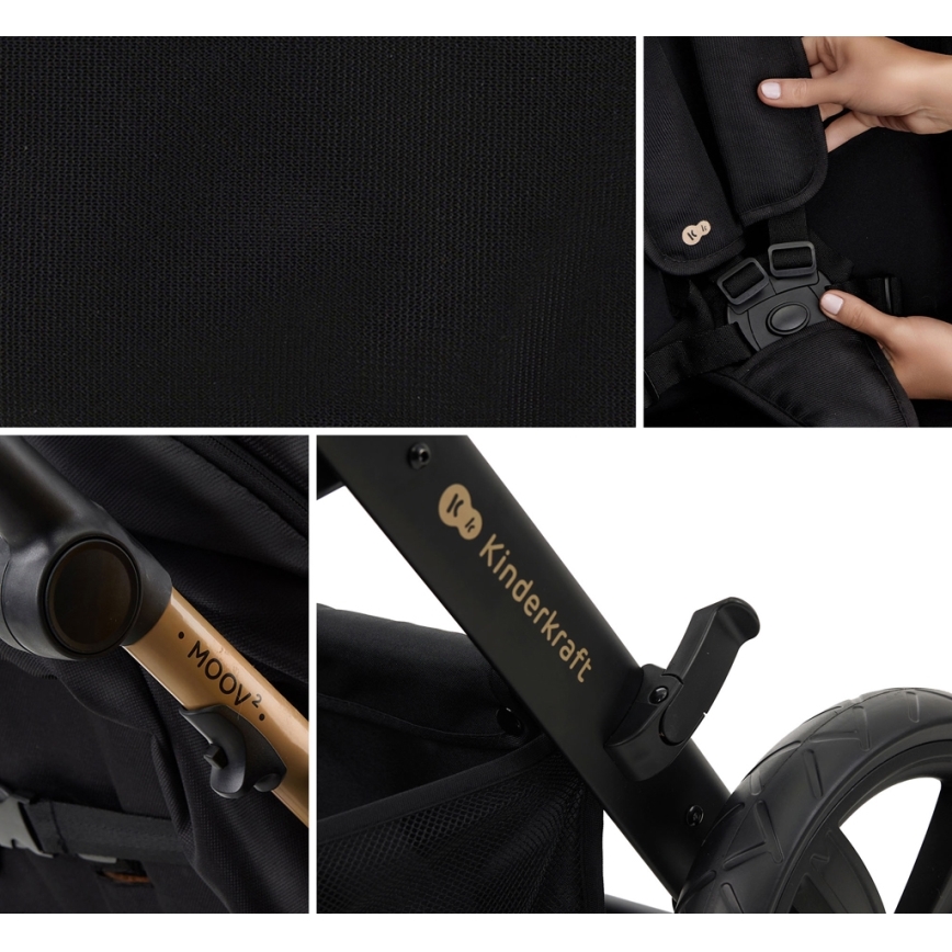 KINDERKRAFT - Kombinirani dječja kolica 3u1 MOOV 2 Pure black + autosjedalica MINK PRO