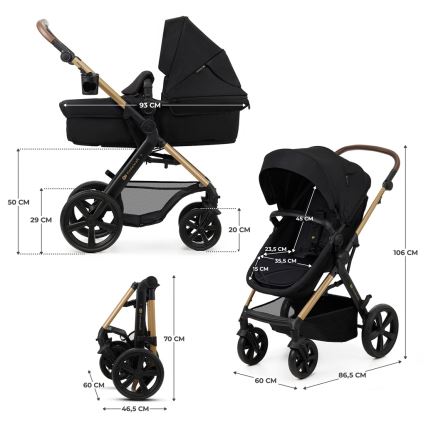KINDERKRAFT - Kombinirani dječja kolica 3u1 MOOV 2 Pure black + autosjedalica MINK PRO