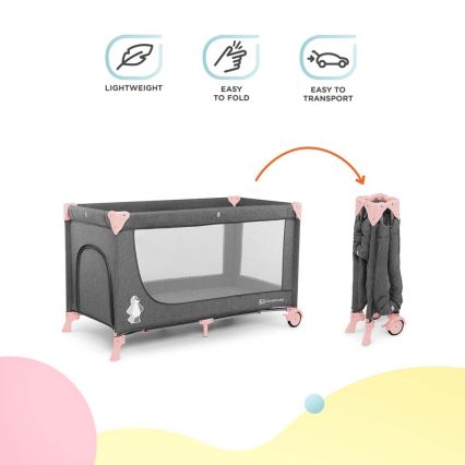 KINDERKRAFT - Putnička krevetica JOY s dodacima u sivo-roza boji