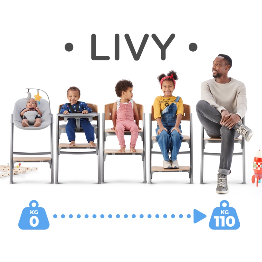 KINDERKRAFT SELECT - Dječja hranilica 3u1 LIVY Premium hrast + ležaljka CALMEE