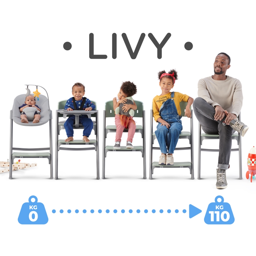 KINDERKRAFT SELECT - Dječja hranilica 3u1 LIVY Premium Maslinasto zelena + ležaljka CALMEE