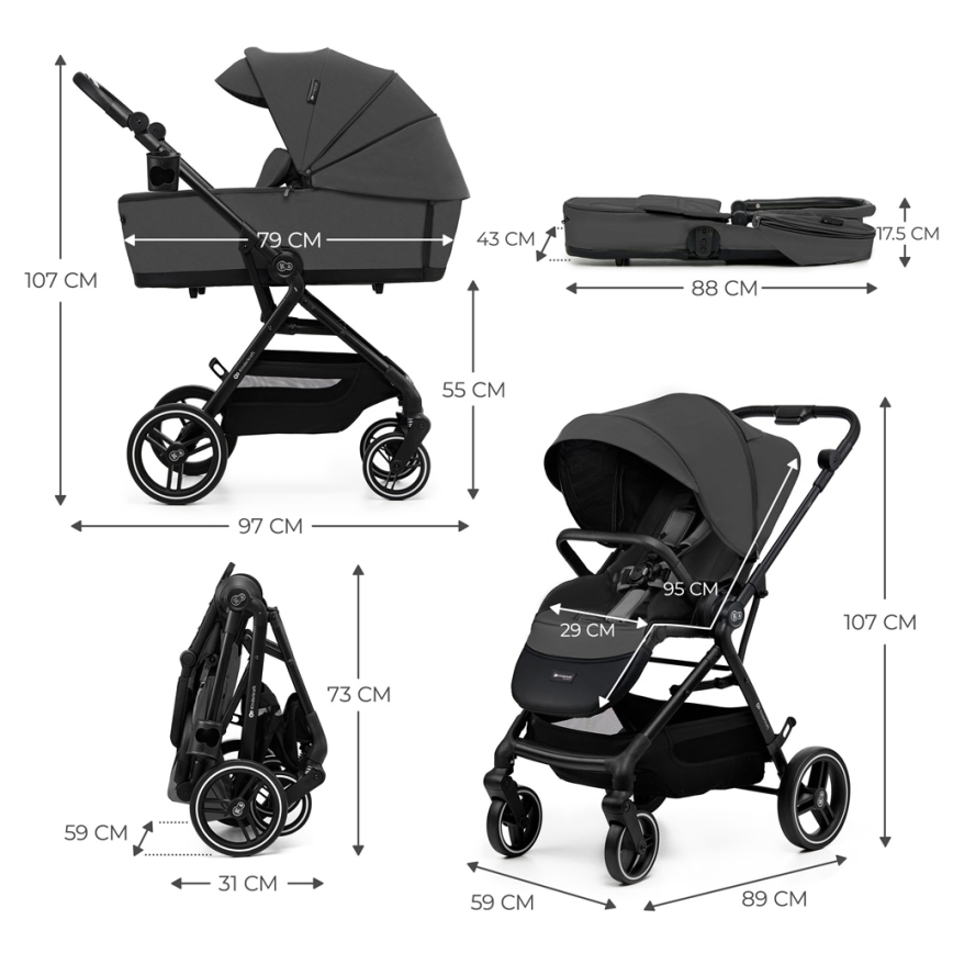 KINDERKRAFT SELECT - Kombinirana kolica 2u1 YOXI Moonlight grey