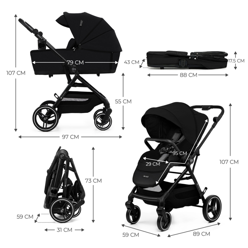 KINDERKRAFT SELECT - Kombinirana kolica 2u1 YOXI Pure black