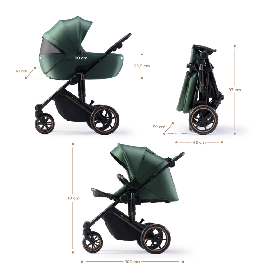 KINDERKRAFT SELECT - Kombinirana kolica 3u1 PRIME 2 Premium Dark green + autosjedalica