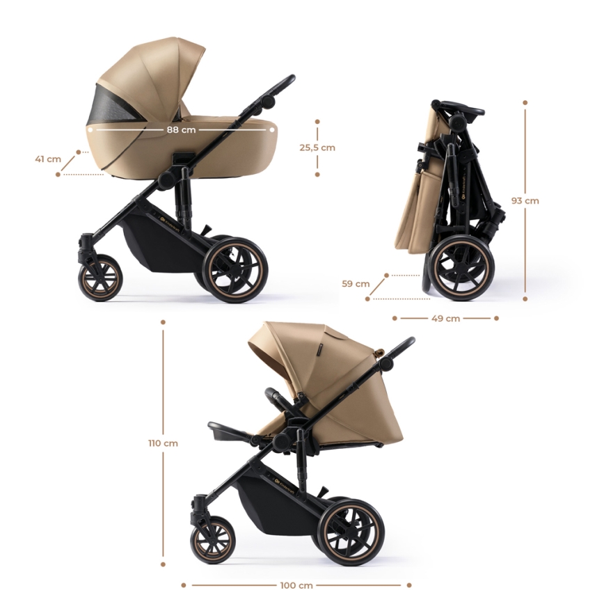 KINDERKRAFT SELECT - Kombinirana kolica 3u1 PRIME 2 Premium Sandrose beige + autosjedalica