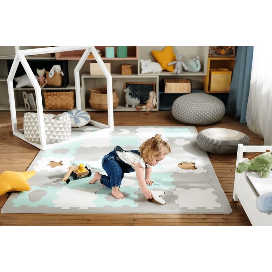 KINDERKRAFT - Pjenaste puzzle LUNO 30kom siva/menta