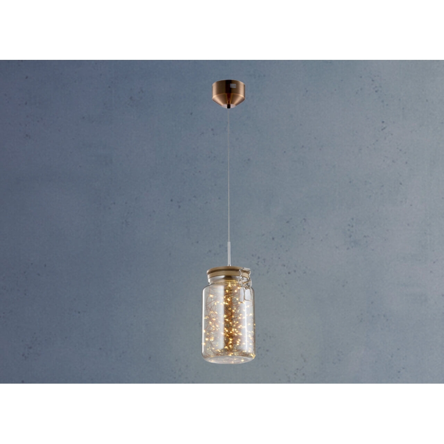 LED Luster na sajli JAR LED/5W/230V bakrena/drvo