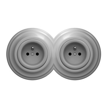 Kliklap - Dvostruka retro kućna utičnica s okvirom, 230 V, siva